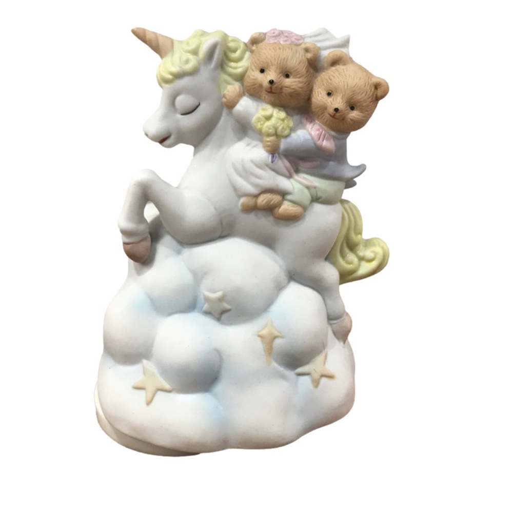 💕 Vintage 80’s Unicorn With Teddy Bears On Cloud Nursery Music Box